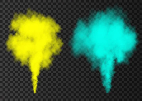 Explosión de humo azul, amarillo efecto especial aislado en transpa — Vector de stock
