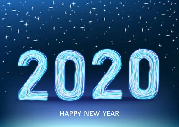 2020 Happy New Year black background dengan golden neon number . - Stok Vektor