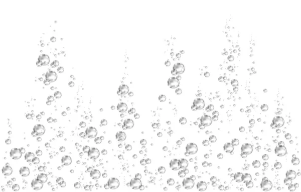 Burbujas de aire fizzing negro bajo el agua sobre fondo blanco . — Vector de stock