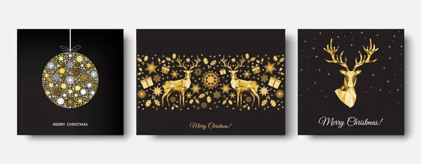 Xmas Ren geyiği, hediyeler, SNO ile Noel altın dekorasyon — Stok Vektör