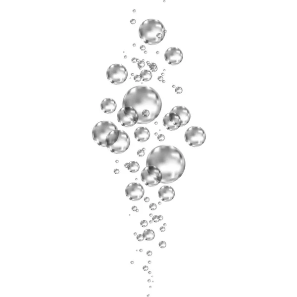 Burbujas de aire fizzing negro bajo el agua sobre fondo blanco . — Vector de stock