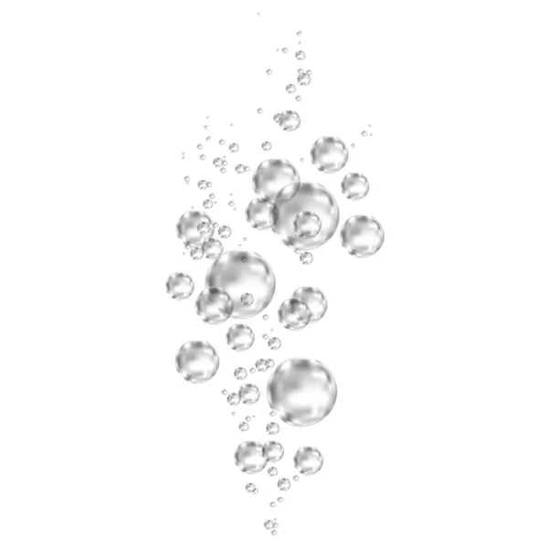 Burbujas de aire fizzing negro bajo el agua sobre fondo blanco . — Vector de stock