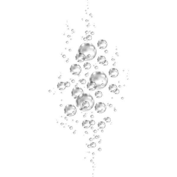 Burbujas de aire fizzing negro bajo el agua sobre fondo blanco . — Vector de stock