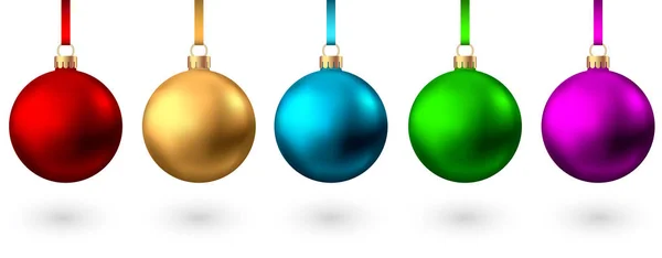 Realistische rood, goud, blauw, groen, roze, paars kerst bal — Stockvector