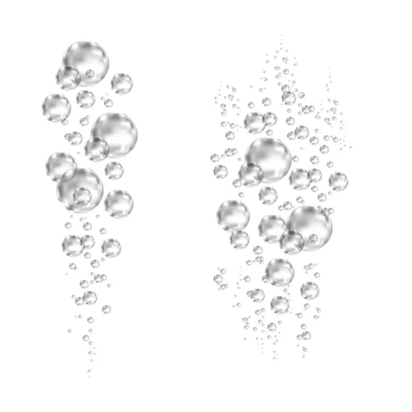 Underwater svart fizzing luftbubblor på vit bakgrund. — Stock vektor
