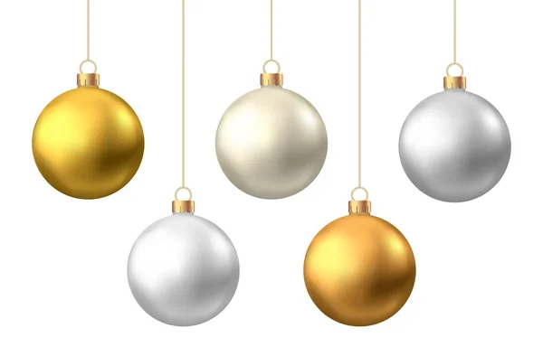 Or réaliste, boules de Noël argent isolées sur bac blanc — Image vectorielle