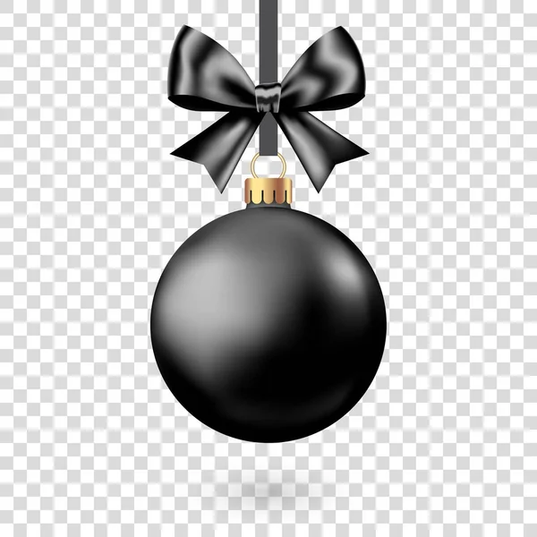 Realista bola de Navidad negro con lazo y cinta . — Vector de stock
