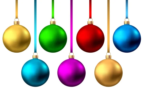 Realista rojo, oro, azul, verde, bolas de Navidad púrpura . — Archivo Imágenes Vectoriales