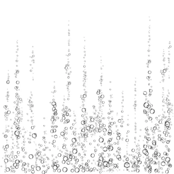 Black fizzing air bubbles in water on white  background. — Stock Vector