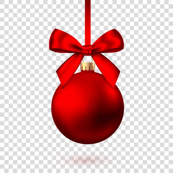 Realistic  red   Christmas  ball  with bow and ribbon. — Stock Vector