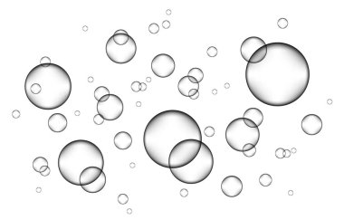 Underwater fizzing air, water or oxygen  bubbles on white  background. Effervescent drink. Fizzy sparkles in sea, aquarium. Champagne. Soda pop. Undersea vector texture. clipart
