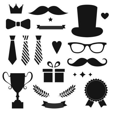 Mutlu Babalar Günü etiketleri. Tebrik kartı, berber dükkanı, t-shirt tasarımı için düz stil vektör logosu ve amblemleri.