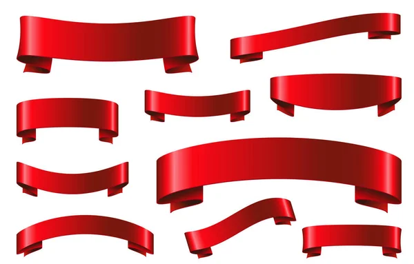 Красная Лента Установлена Реалистичном Стиле Изолированы Белом Фоне Xmas Стикер — стоковый вектор