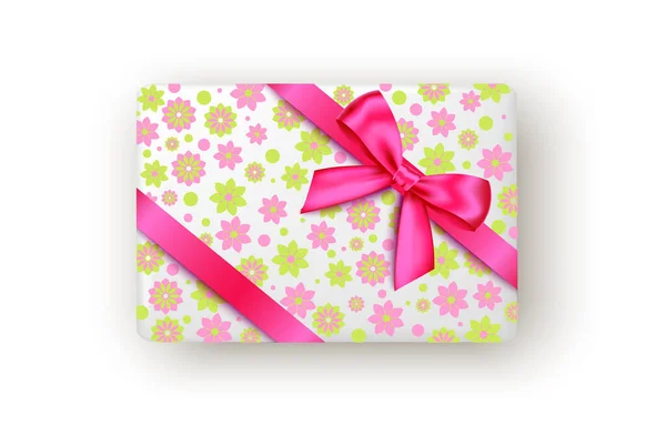 Coffret Cadeau Rose Vert Avec Ruban Noeud Vue Dessus Noël — Image vectorielle