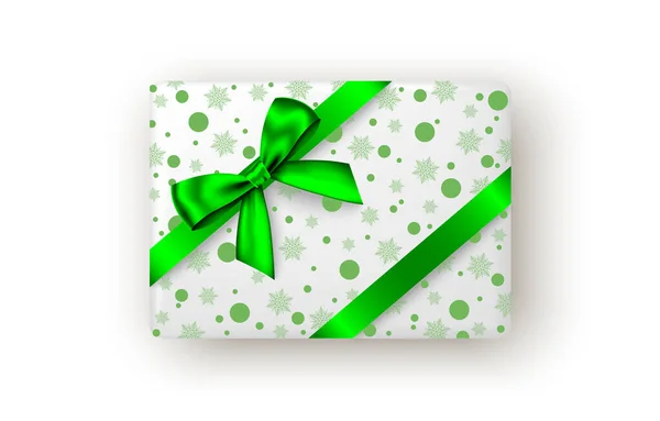 Coffret Cadeau Vert Avec Ruban Noeud Vue Dessus Noël Fête — Image vectorielle