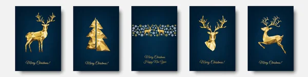 Weihnachtsgrußkarte Vorhanden Goldene Weiße Dekoration Frohes Neues Jahr Blauer Hintergrund — Stockvektor