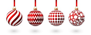 Beyaz arka planda izole edilmiş kırmızı Noel topu. Noel ağacı süslemesi. Vektör takısı.