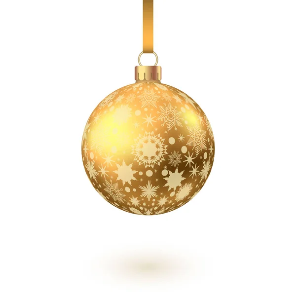 Golden Christmas Boll Med Mönster Isolerad Vit Bakgrund Julgransdekoration Vektor — Stock vektor