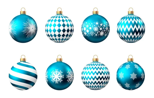 Palline Natale Blu Realistiche Con Motivo Isolato Sfondo Bianco Decorazione — Vettoriale Stock