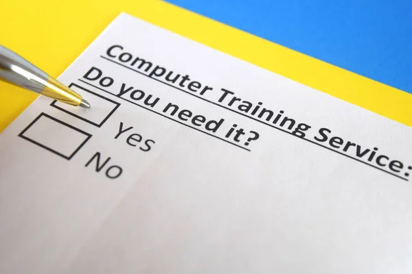 One person is answering question about computer training service.