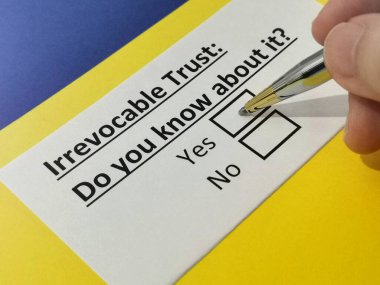One person is answering question about irrevocable trust. clipart