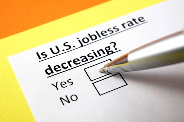 Una Persona Está Respondiendo Pregunta Sobre Tasa Desempleo Los Estados — Foto de Stock