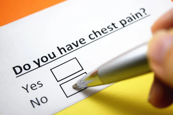 A person is answering question about chest pain.