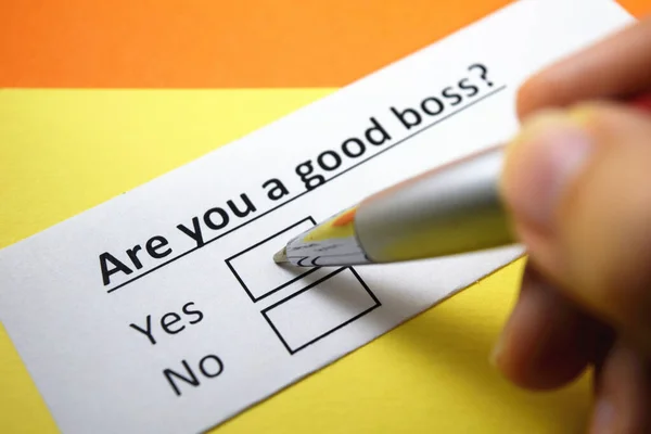 A person is answering question about good boss.