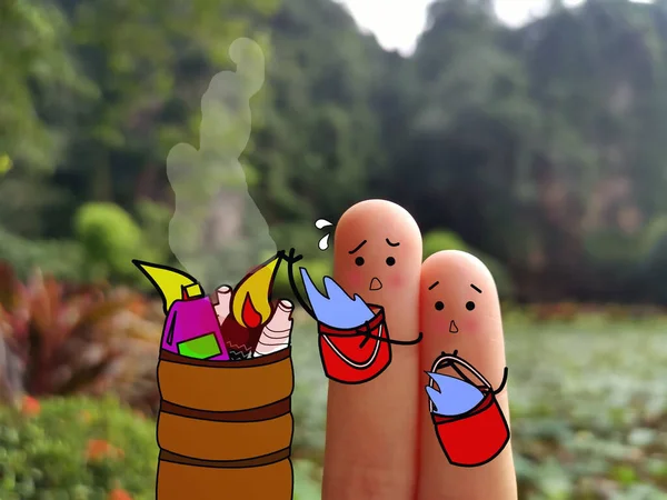 Two Fingers Decorated Two Person Putting Fire — Stock Photo, Image