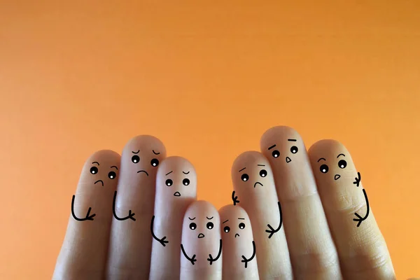 Oito Dedos São Decorados Como Oito Amigos Estão Tristes — Fotografia de Stock