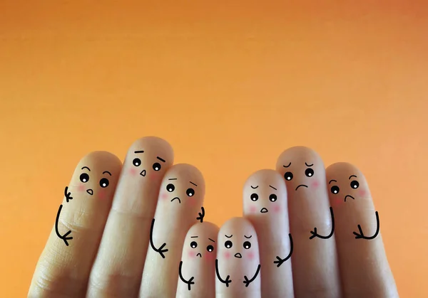 Eight Fingers Decorated Eight Person Sad Worry — Stock Photo, Image