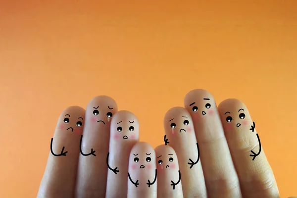 Oito Dedos São Decorados Como Oito Amigos Eles Estão Tristes — Fotografia de Stock