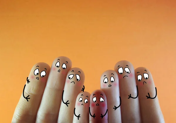 Ocho Dedos Están Decorados Como Grupo Personas Uno Ellos Tiene — Foto de Stock