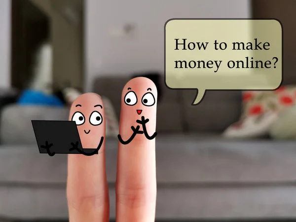 Два Пальца Украшены Два Человека Обсуждают Интернет Бизнес — стоковое фото