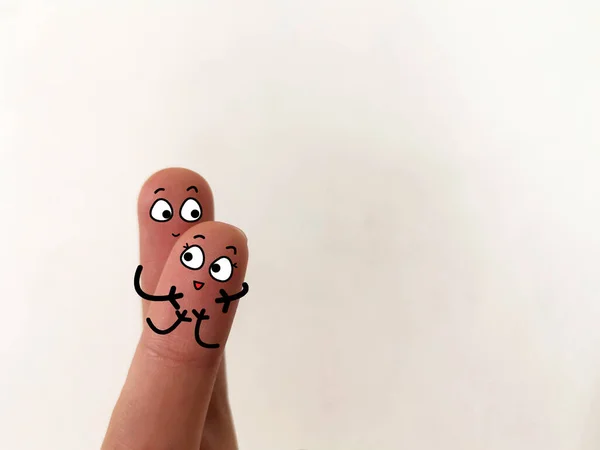Два Пальці Прикрашені Дві Людини Чоловік Обіймає Жінку — стокове фото