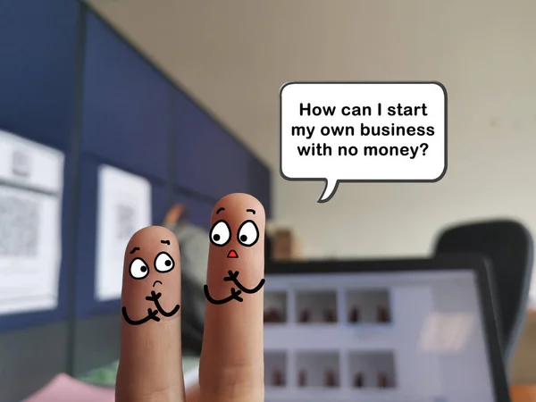 Two Fingers Decorated Two Person Workplace Discussing How Start New — Stock Photo, Image