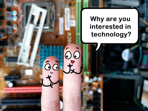 Δύο Δάχτυλα Είναι Διακοσμημένα Δύο Άτομα Συζητούν Για Την Τεχνολογία — Φωτογραφία Αρχείου