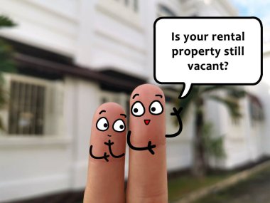 Two fingers are decorated as two person. One of them is asking if his friend's property still vacant. clipart
