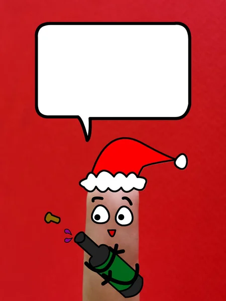 One Finger Decorated One Person Wearing Christmas Hat Inviting His — Stock Photo, Image