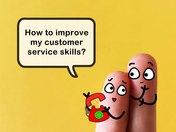 Two Fingers Decorated Two Person Discussing How Improve Customer Service — Stock Photo, Image