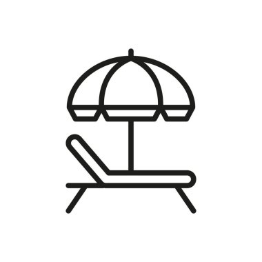 Yaz tatili, deniz kenarı eğlencesi ve tatil tasarımı için sandalye ikonu olan plaj şemsiyesi..