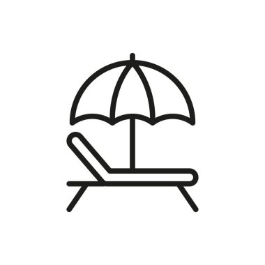 Yaz tatili, deniz kenarı eğlencesi ve tatil tasarımı için sandalye ikonu olan plaj şemsiyesi..