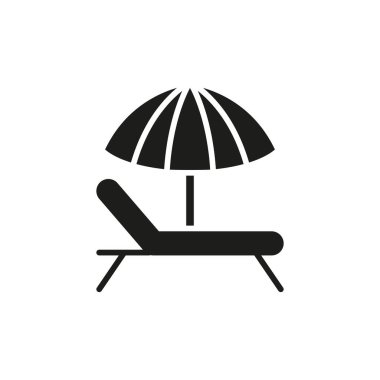 Yaz tatili, deniz kenarı eğlencesi ve tatil tasarımı için sandalye ikonu olan plaj şemsiyesi..
