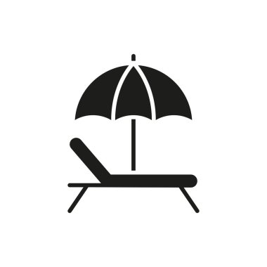 Yaz tatili, deniz kenarı eğlencesi ve tatil tasarımı için sandalye ikonu olan plaj şemsiyesi..