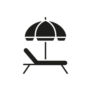 Yaz tatili, deniz kenarı eğlencesi ve tatil tasarımı için sandalye ikonu olan plaj şemsiyesi..