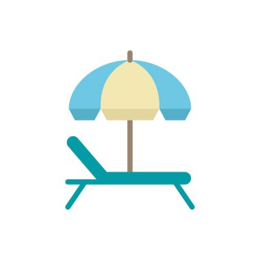 Yaz tatili, deniz kenarı eğlencesi ve tatil tasarımı için sandalye ikonu olan plaj şemsiyesi..