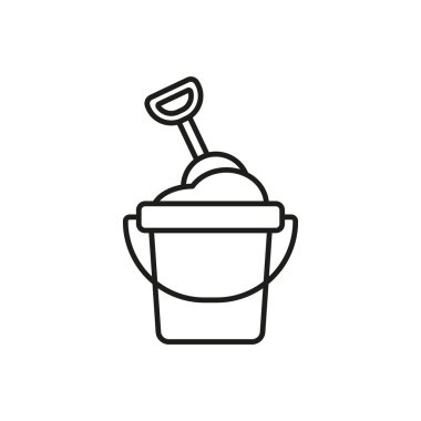 Yaz plajı, kum oyunu ve tatil tasarımı için kova ve kürek simgesi.