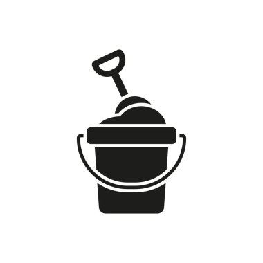 Yaz plajı, kum oyunu ve tatil tasarımı için kova ve kürek simgesi.