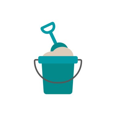 Yaz plajı, kum oyunu ve tatil tasarımı için kova ve kürek simgesi.