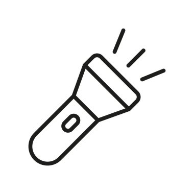 Araç, acil durum ve açık hava tasarım içeriği için el feneri simgesi.